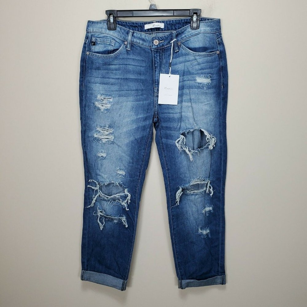 KanCan Womens 29/11 Mid Rise Boyfriend Fit Distressed Destroy Jeans KC8281M NWT
